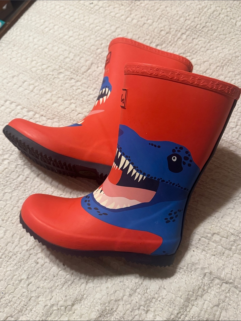 Joules Kids Red & Blue Dino-Graphic Waterproof Rain Boots